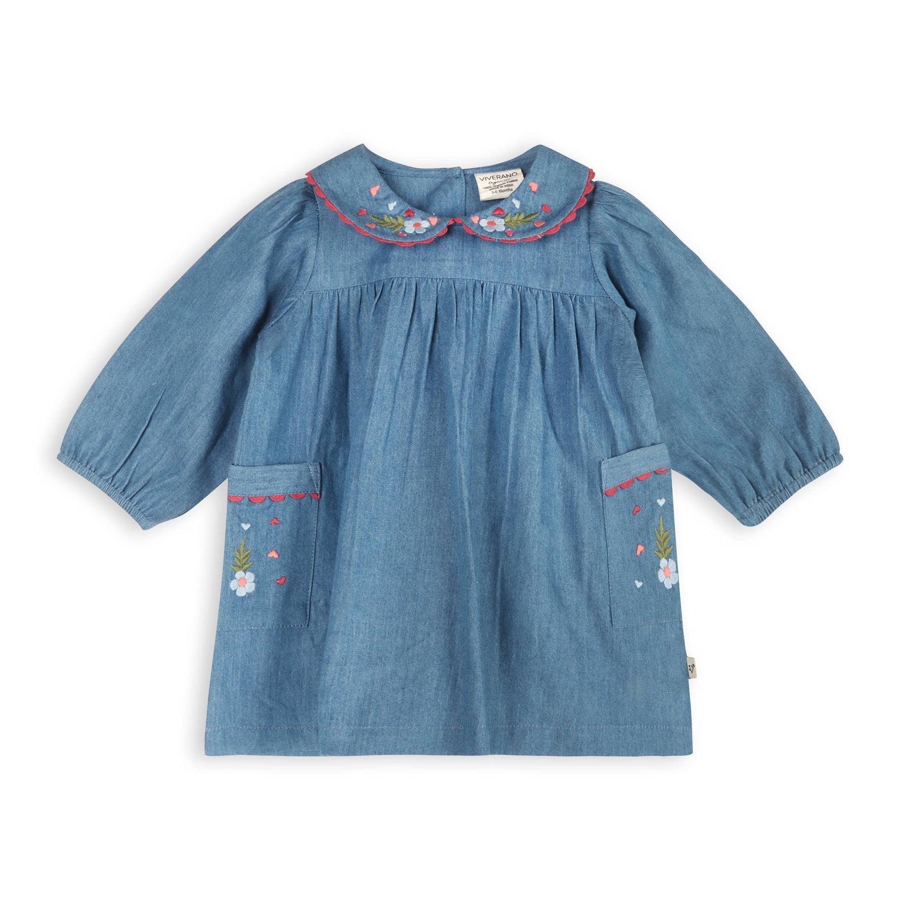 Ida Floral Embroidered Denim Baby Dress and Bloomer by Viverano Organics