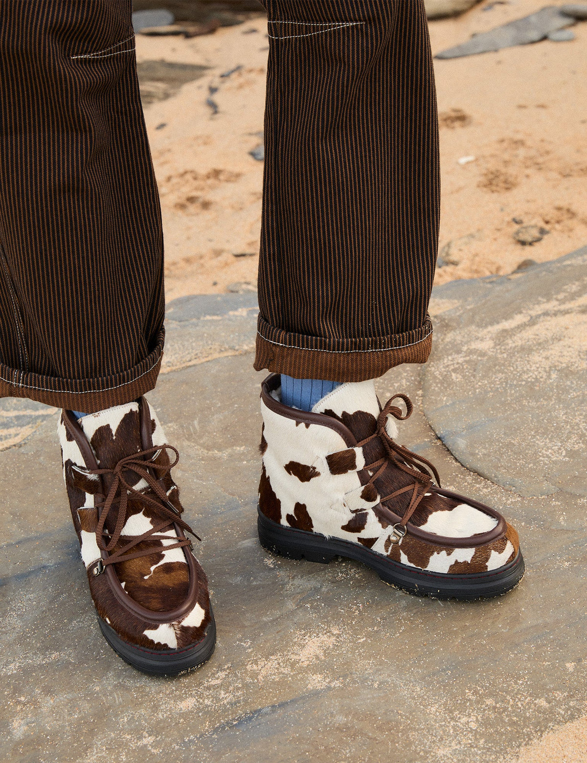 Penelope Chilvers Incredible Friesian Shearling Lined Boot styled with striped jeans for everyday western fashion