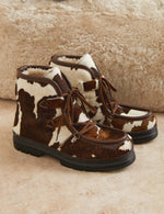 Penelope Chilvers Incredible Friesian Shearling Lined Boot brown and white Friesian pony cowhide winter boot womens western boutique Utah SKU WINCFRIESPONAW26