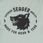 Seager Iron Boar Premium Tee Pigment Green left chest print on a medium weight crew neck western fashion Kamas