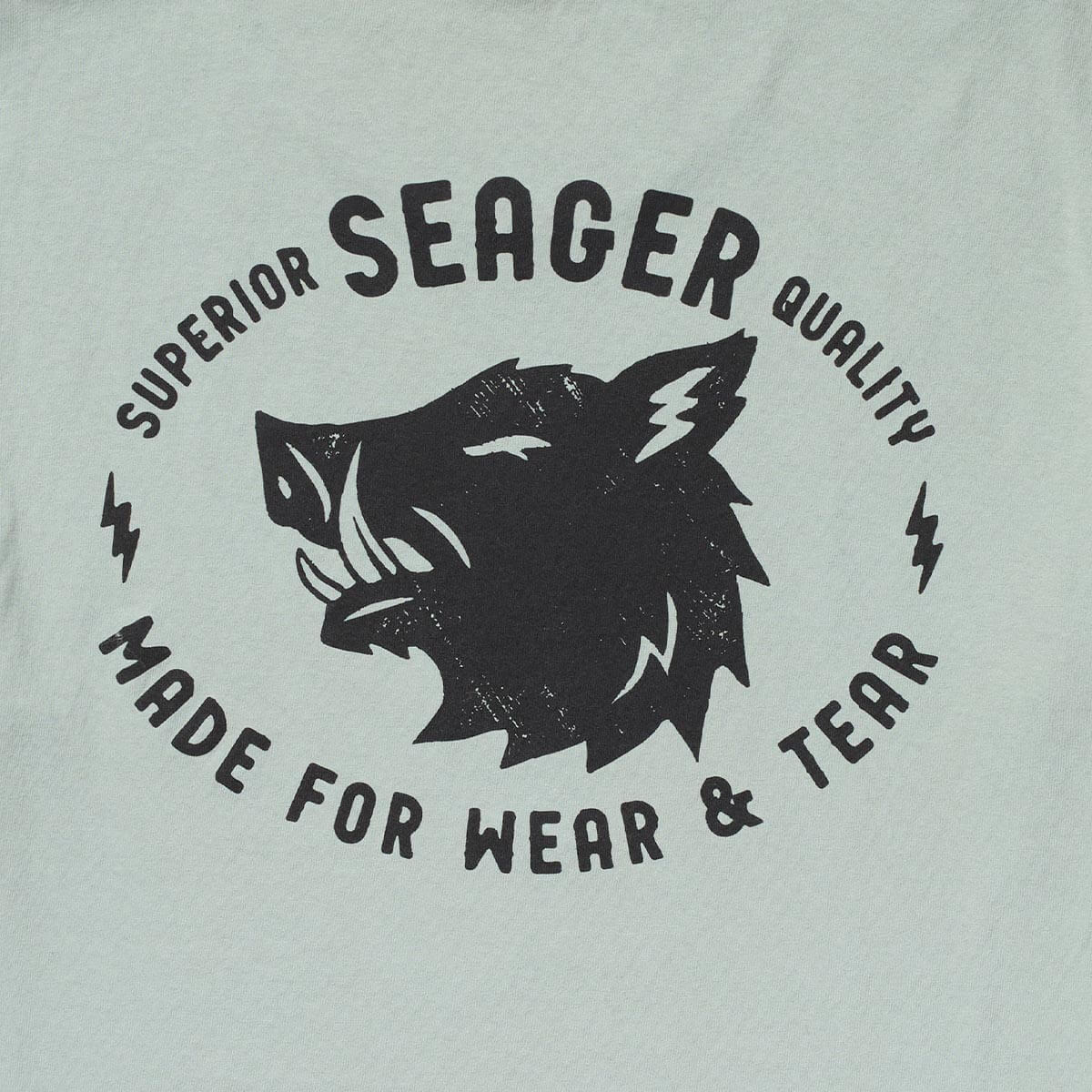 Seager Iron Boar Premium Tee Pigment Green left chest print on a medium weight crew neck western fashion Kamas