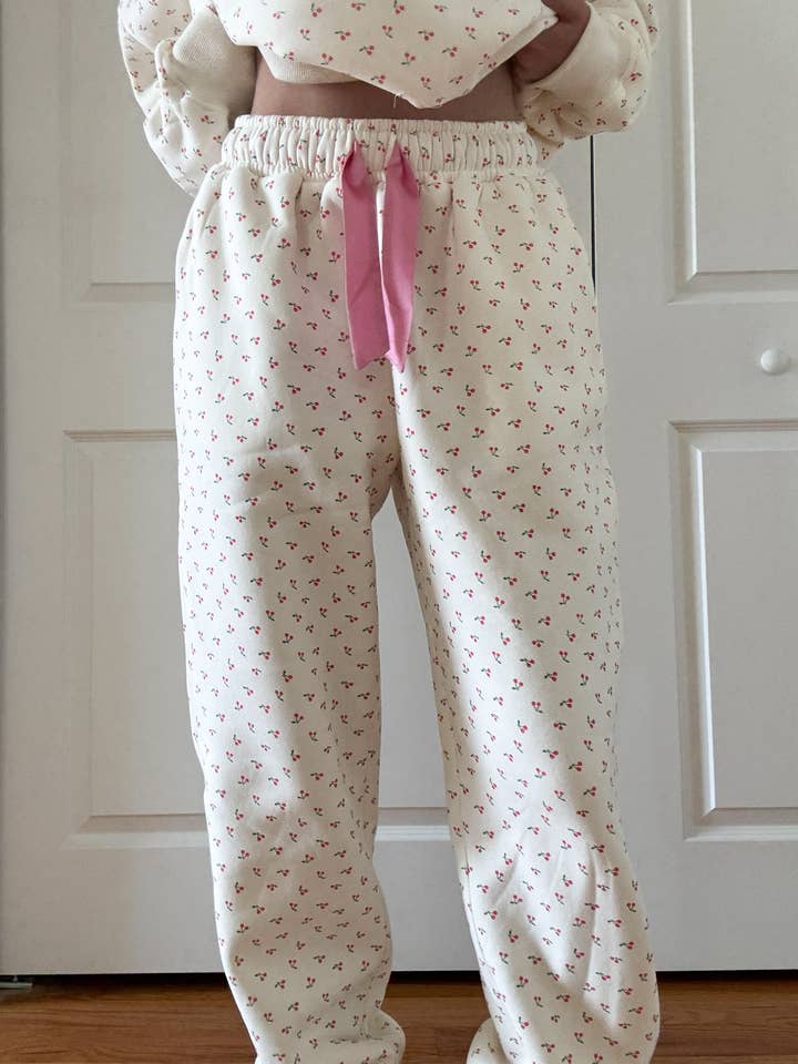 Ivory Cherries All Over Jogger Sweatpants Sunkissed Coconut womens loungewear at Boltranchstore.com