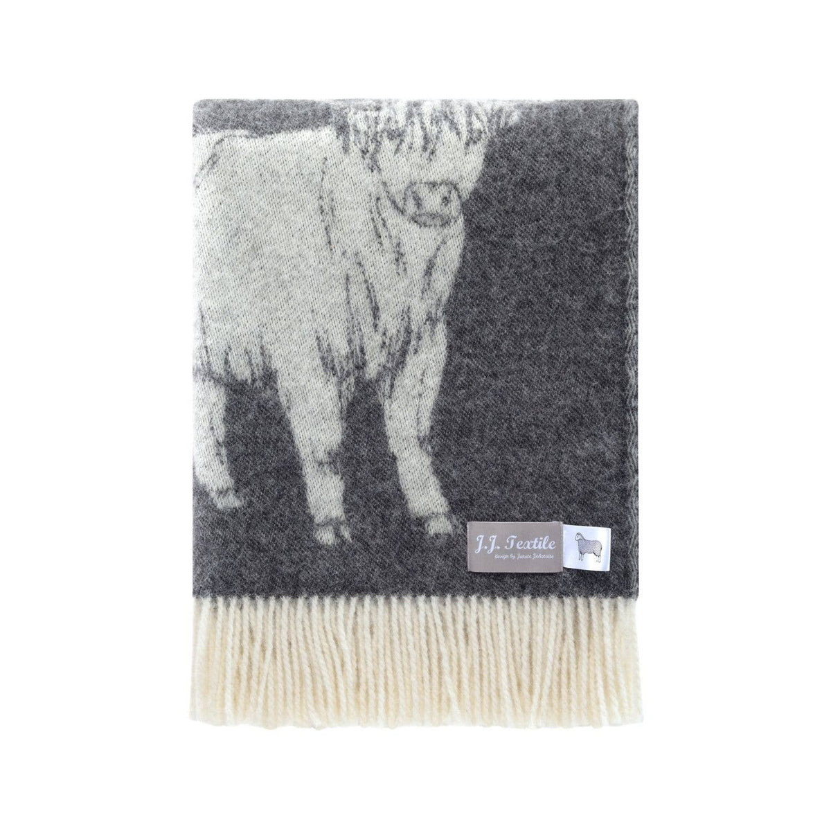 JJ Textile Soft Black Highland Cow Pure Wool Throw bolt ranch store country living 