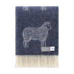 JJ Textiles Denim Blue Sheep Pure Wool Throw bolt ranch store country living