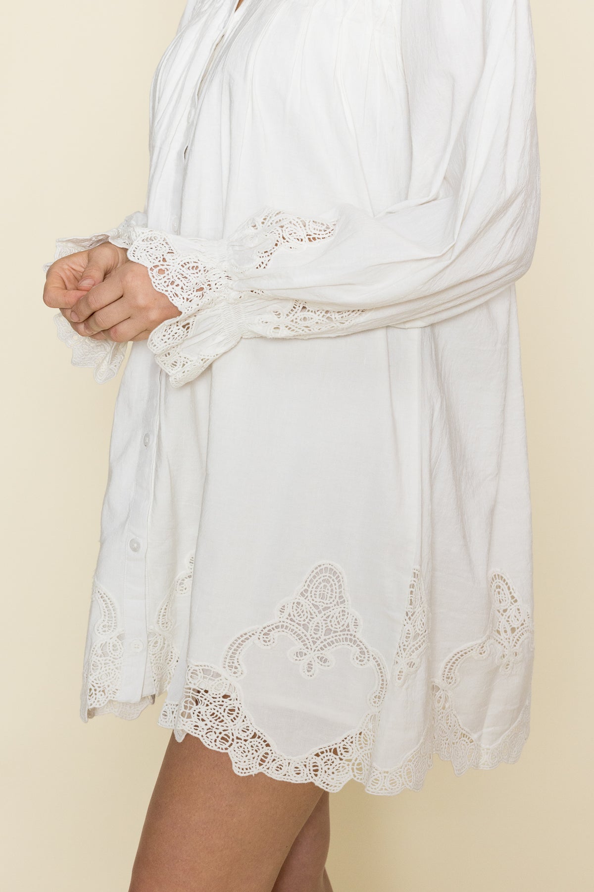 Leona Mini Dress - White Lace Embroidery