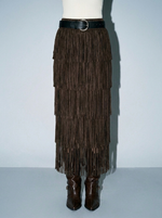Josie Fringe Skirt and Belt womens western fashion concert outfit with long brown fringe and with boots Bolt Ranch Store
