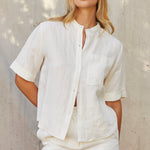 Joyce Short Sleeve Button Up Top - White western boutique
