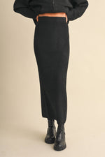 Kailee Knit Maxi Skirt long black ribbed knit midi skirt in Womens Knit skirt at bolt ranch store in kamas utah 