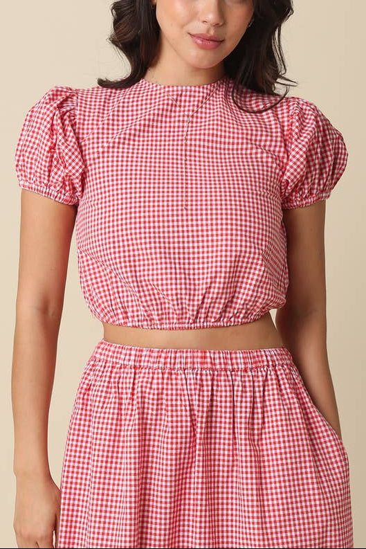 Kasey Gingham Cropped Top red gingham western skirt and shirt set cute popular Olivaceous womens matching set Boltranchstore.com