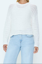 Katya Relaxed Crew Neck Sweater in an open weave with a relaxed crewneck shape in classic white available at boltranchstore.com
