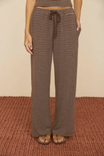 Kelsey Soft Knit Stripe Lounge Pants shop at boltranchstore.com brown and beige horizontally striped wide-leg drawstring pants
