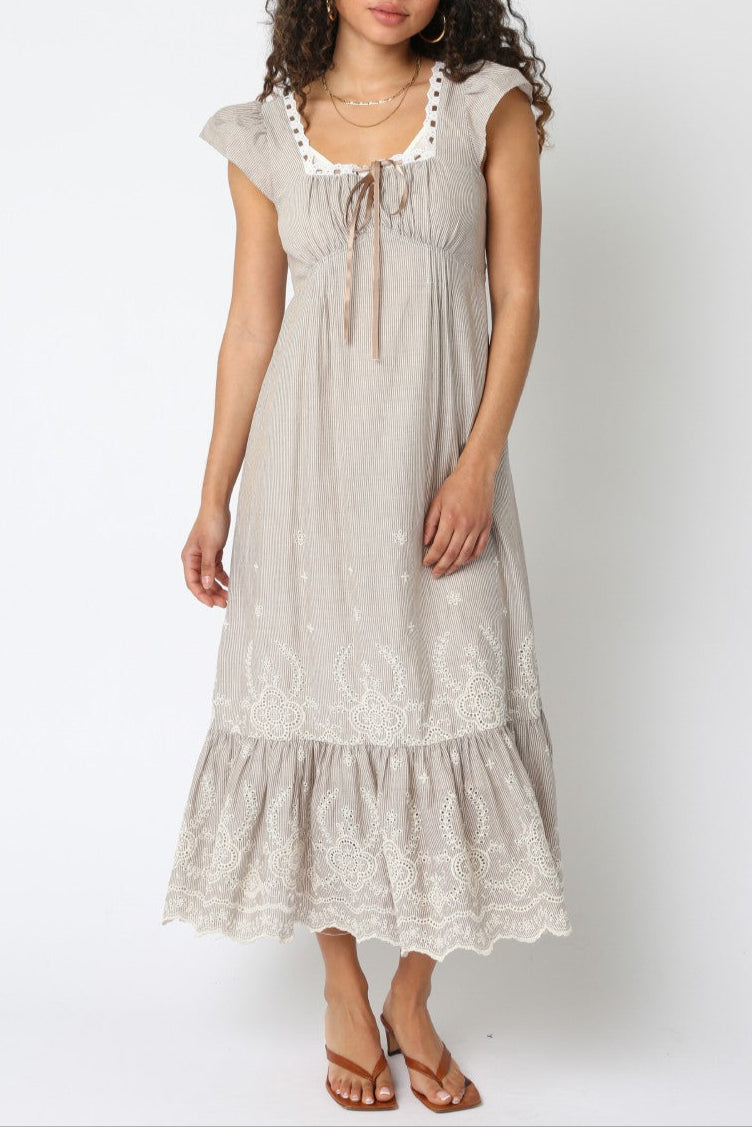 Khloe Picnic Dress Olivaceous womens summer dress casual eyelet neutral brown cream tan party dress teen youth girl popular at Boltranchstore.com