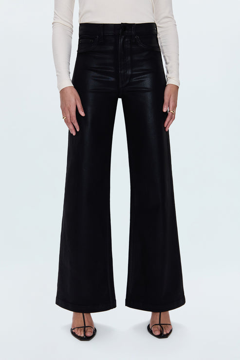 Pistola Lana High Rise Ultra Wide Jean Coated Noir Black faux leather pants womens fashion free shipping Pistola bottoms pants Boltranchstore.com