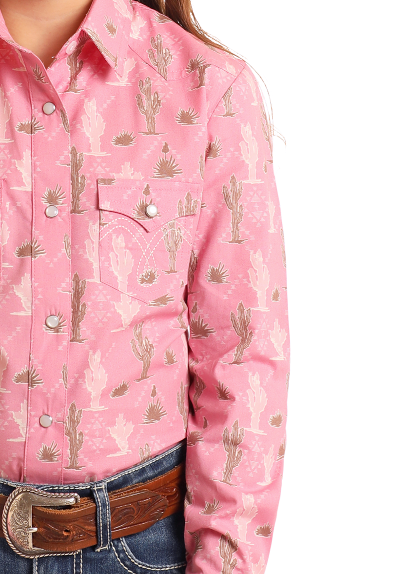 Wrangler Girl Snap Shirt in Desert Pink