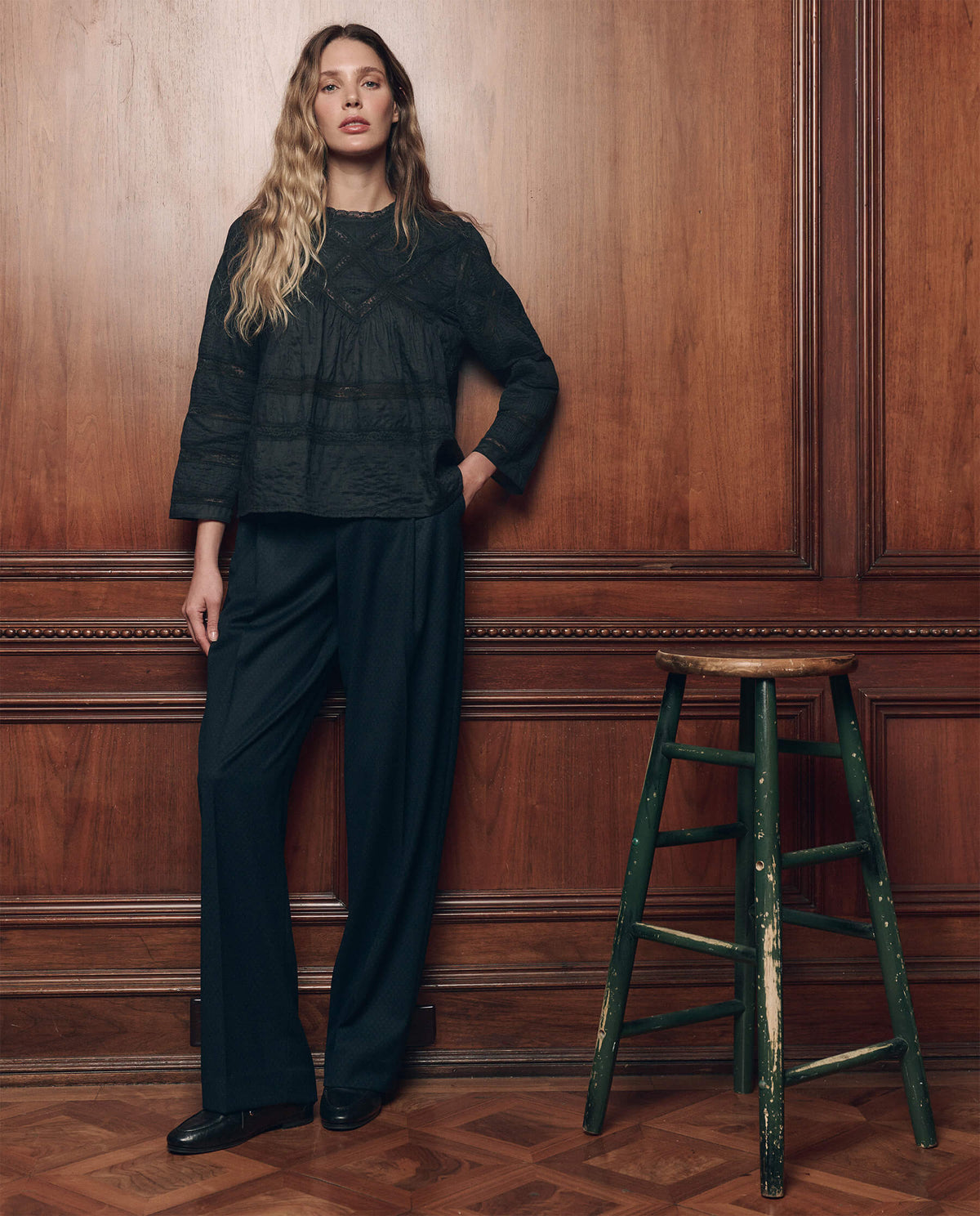 Western clothing Utah womens boutique rodeo THE GREAT The Lattice Lace Victorian Top Black SKU T1539065BLACK Boltranchstore com free shipping