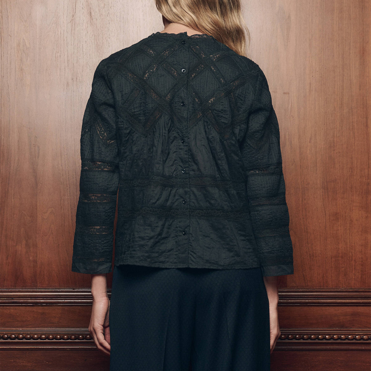 Utah womens western boutique womens fashion THE GREAT The Lattice Lace Victorian Top Black SKU T1539065BLACK Boltranchstore com free shipping