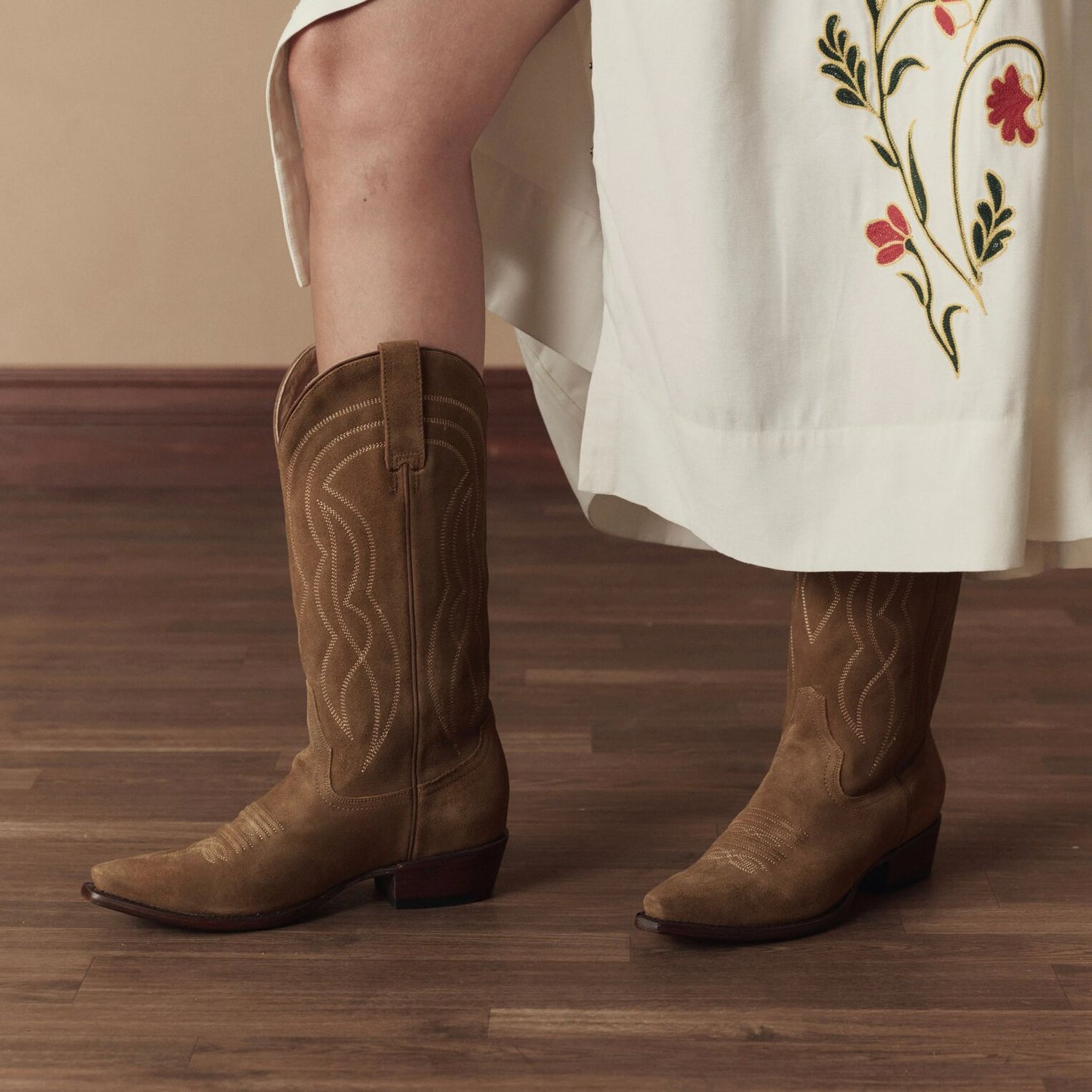 Stetson and THE GREAT Suede Cowboy Boot in Tan