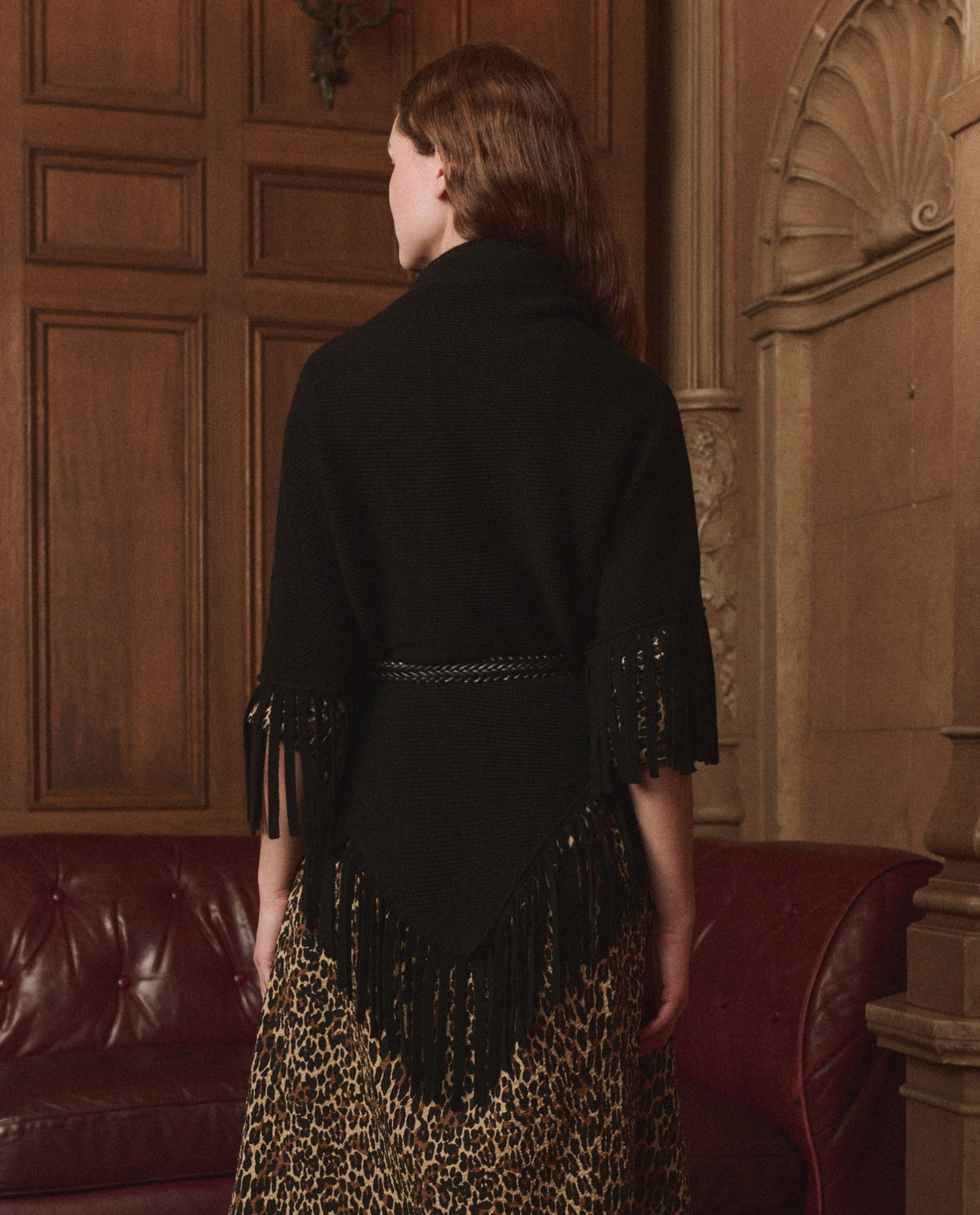 The Great Big Sweater Fringe Scarf Black cozy statement wrap for rodeo nights and Kamas mornings