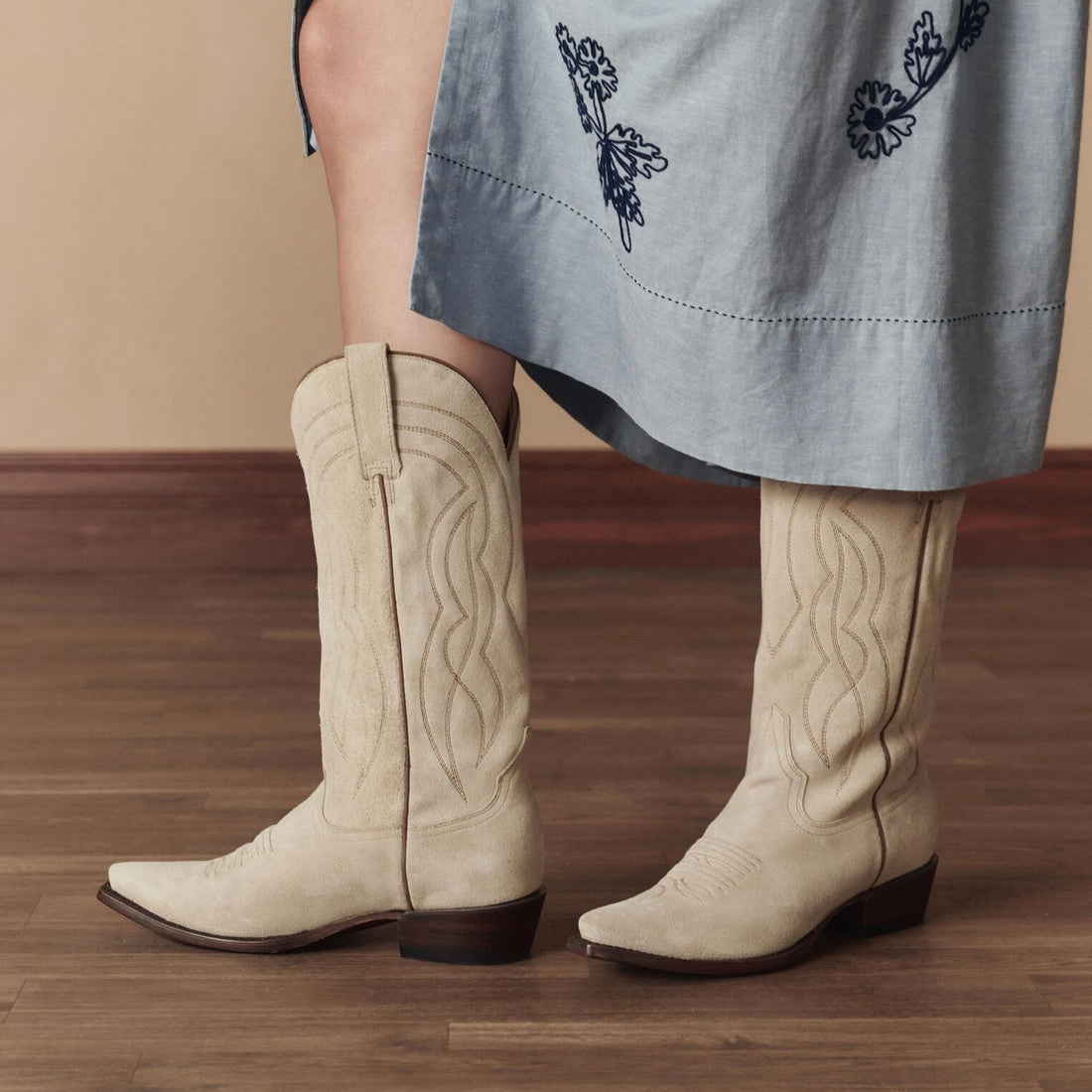 Stetson and THE GREAT Suede Cowboy Boot in Pearl Suede