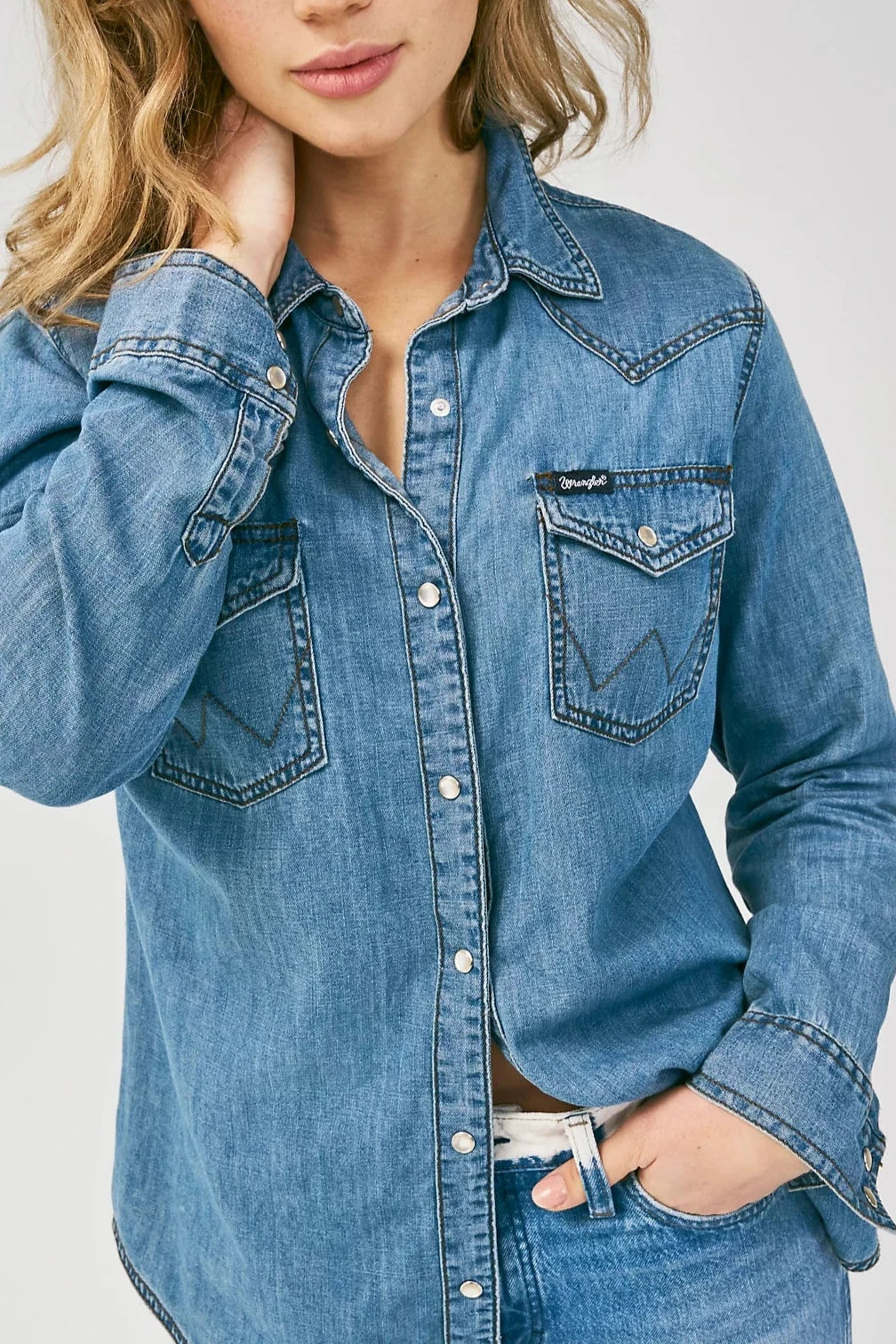 Womens Wrangler Western Snap Denim Shirt