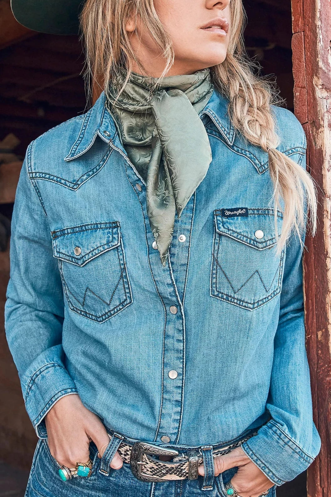 Womens Wrangler Western Snap Denim Shirt