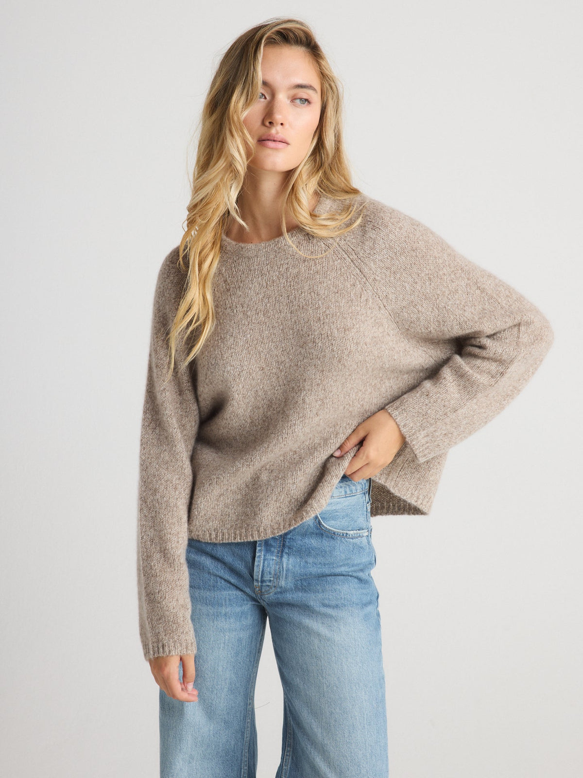 W Cashmere SIERRA Oversized Sweater Heather Brown oversized body with dropped shoulder seams womens western clothing