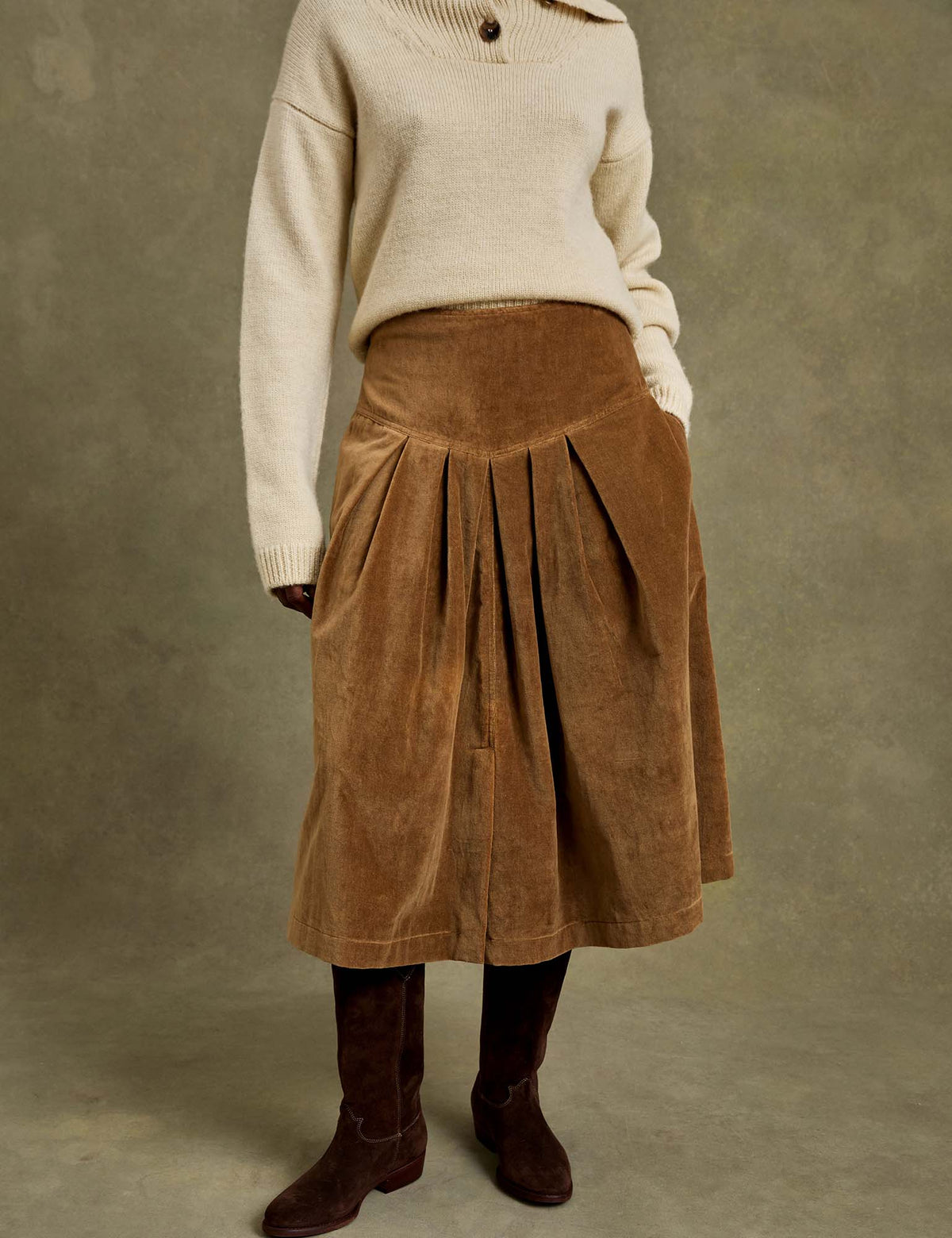 Penelope Chilvers Lancaster Cotton Velvet Skirt soft structured drape in warm cotton velvet