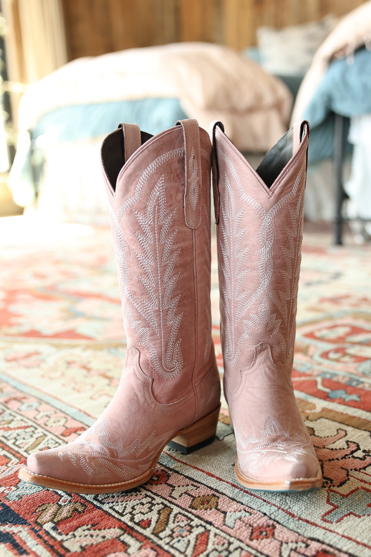 Pair of pink cowboy boots oLane Lexington Boots in Blush at boltranchstore.com free shipping in stock western cowboy boot blush boot wedding pink boot 