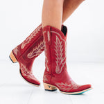 Lane Lexington Western Boots in Smoldering Ruby at boltranchstore.com in stock free shipping womens cowboy boot in Red cowboy boots with white embroidery 