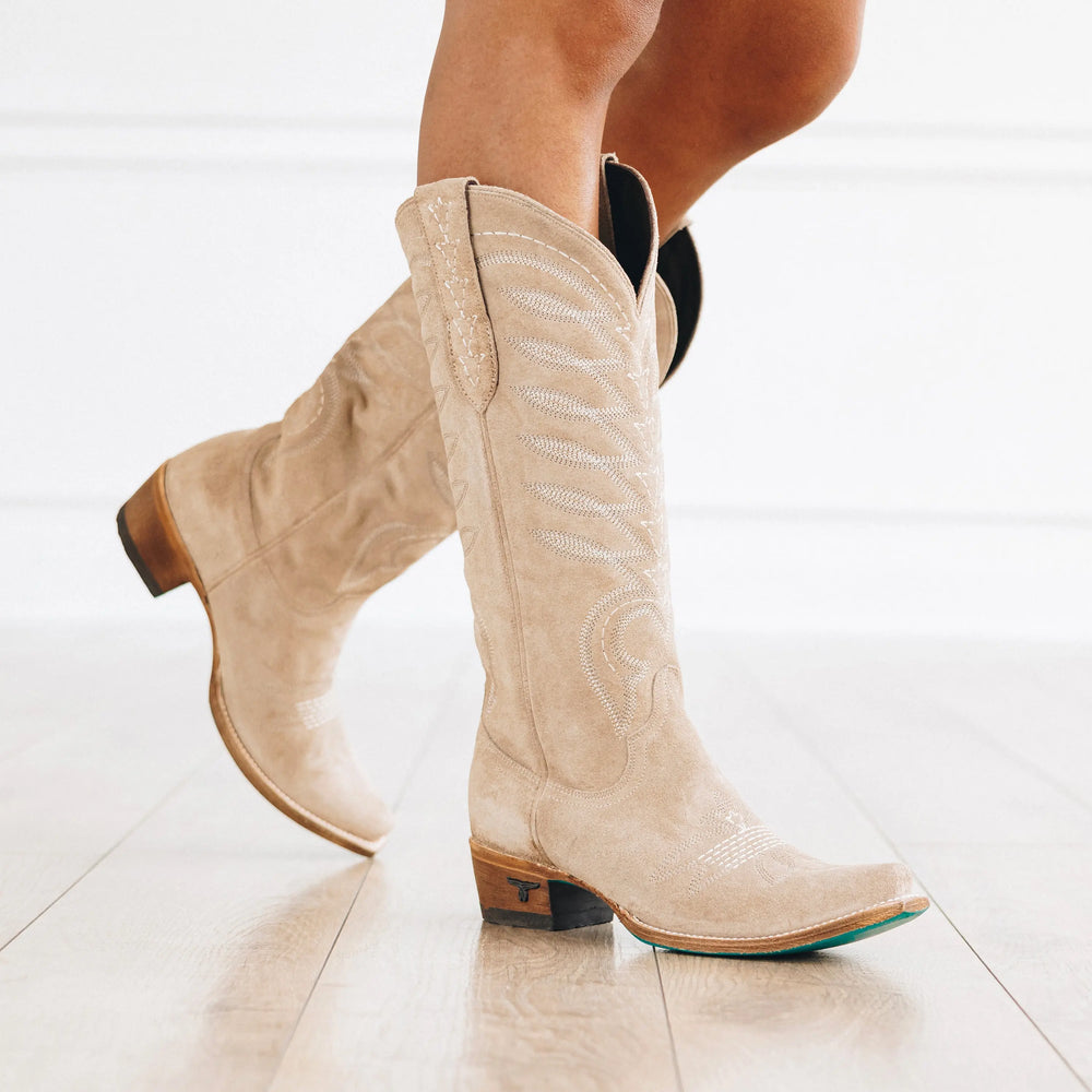 Lane Womens Squash Blossom in Latte Suede at boltranchstore.com in stock free shipping womens cowboy beige cowboy boots  latte suede works well with big calfs 