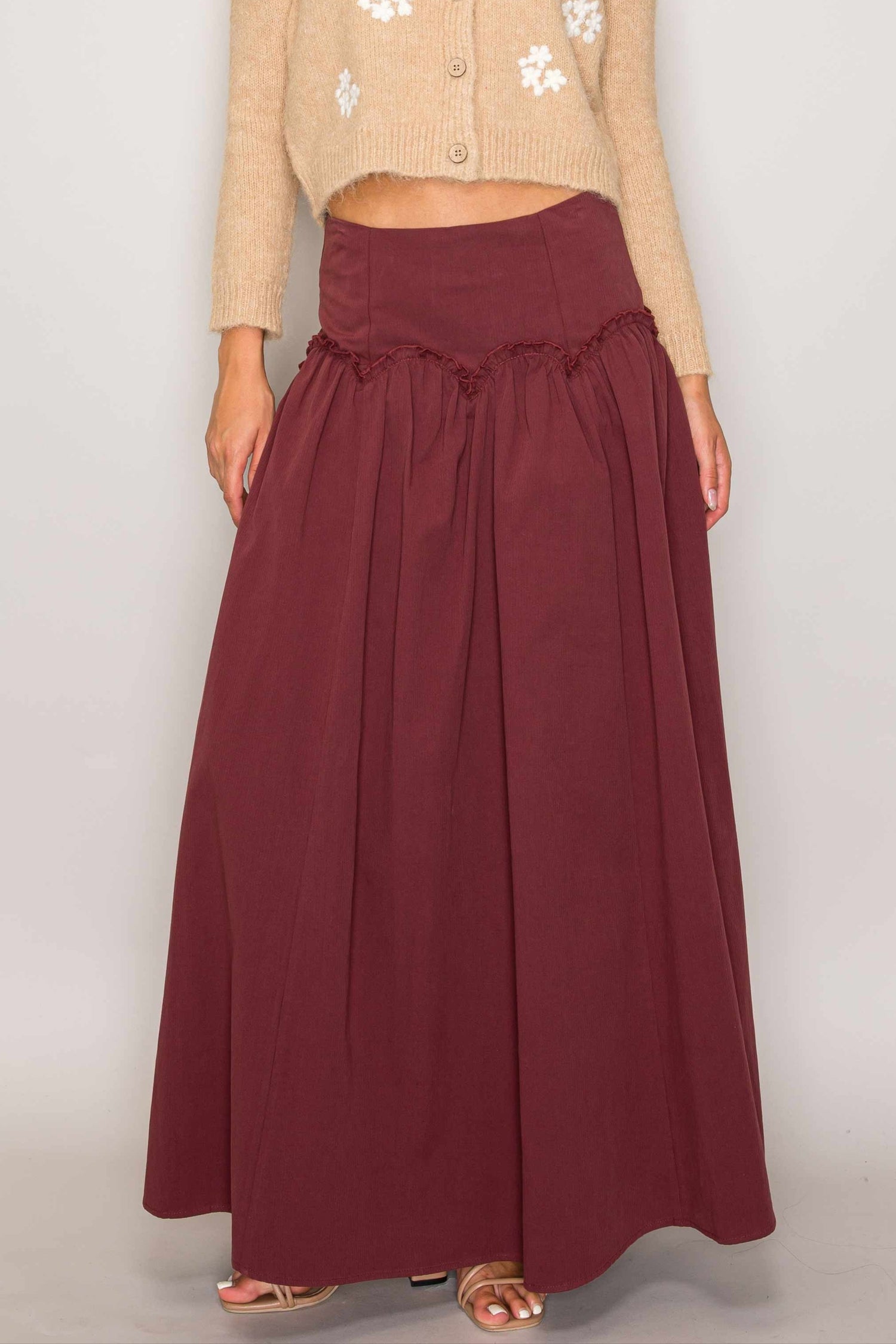 Layla Maxi Skirt wine womens red maroon fall long skirt western fashion Boltranchstore.com free shipping Ballerina Farms clothing prarie