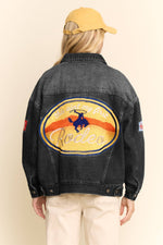 LeAnne Western Trucker Jacket washed black denim jacket coat with patches trucker style Boltranchstore.com Free Shipping