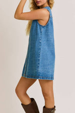 Le Lis Elise Sleeveless Denim Mini Dress button down short blue casual womens dress at Boltranchstore.com 