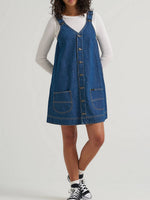 Lee Chore Overall Dress a blue denim pinafore dress in an overall style available at boltranchstore.com