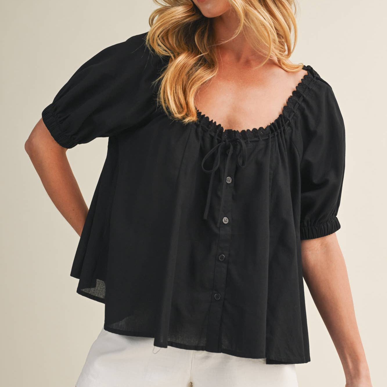 Lena Eyelet Puff Sleeve Top shop at boltranchstore.com 