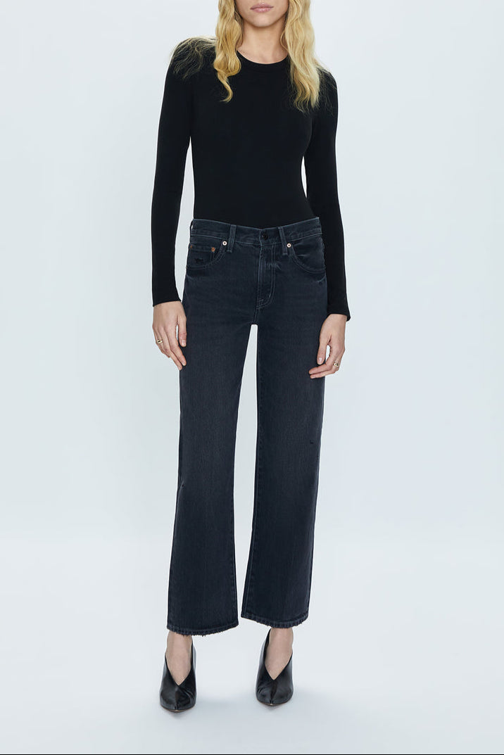 Lexi Mid Rise Bowed Straight Jean in Mercury buy at boltranchstore.com ballerina farm clothing
