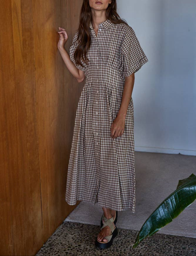 Libby Gingham Button Down Flare Maxi Buy at Boltranchstore.com ballerina farm dress prarie Doen anthropology new arrival free shipping
