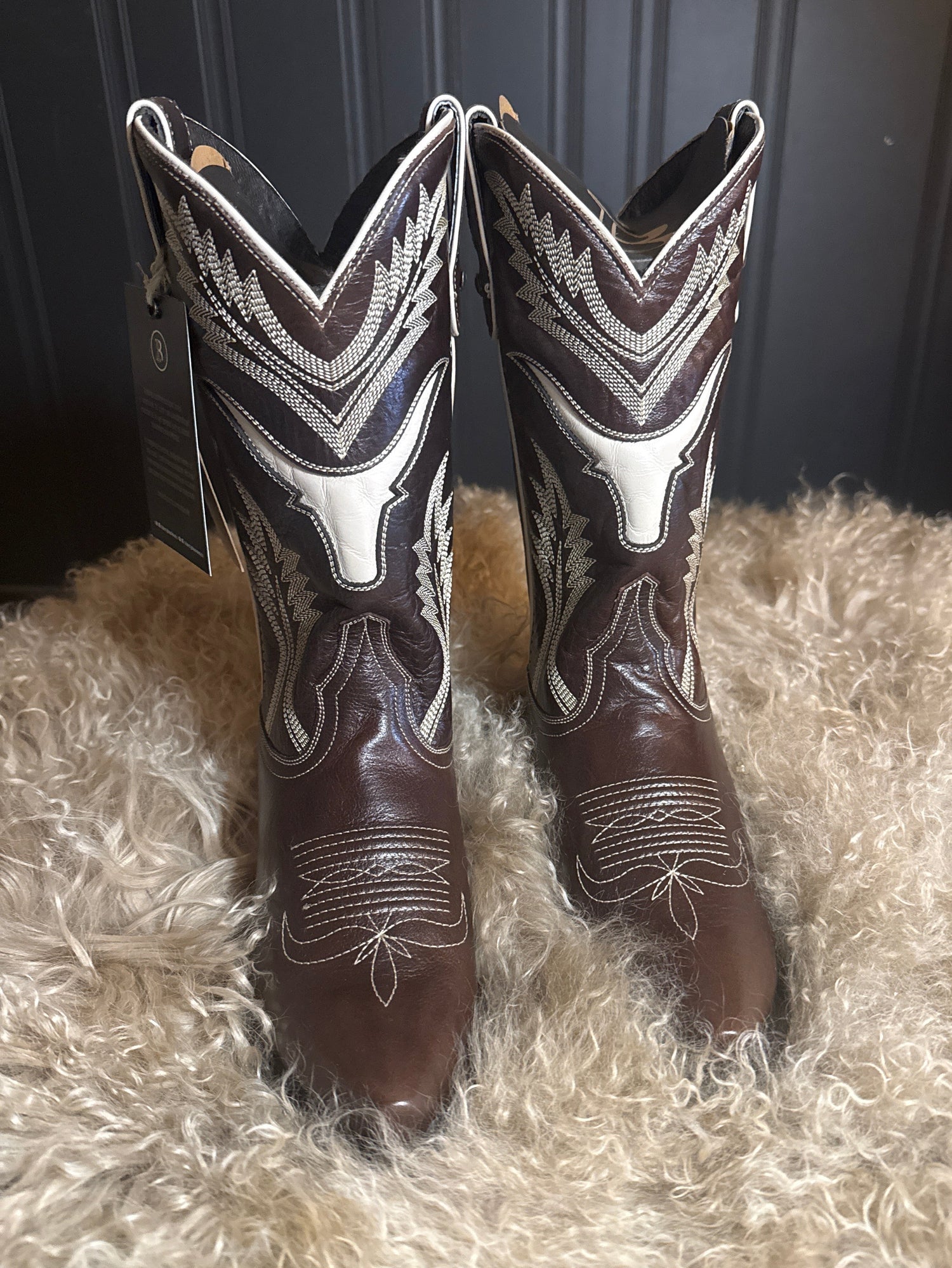 Liberty Black Womens Cassidy Boot an 11 inch shaft with a bull head cut out in a cafe brown a perfect boot for your next rodeo or dance floor available at boltranchstore.com