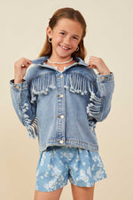 Hayden LA Fringed Detail Denim Jacket light denim cotton girls jacket with ruffle detail western clothing Utah SKU GB0001