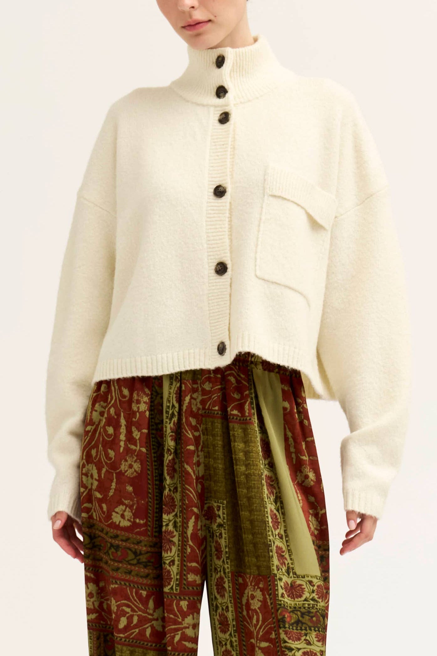 womens cream Lizzy Funnel Neck Crop Cardigan perfect for fall and layering