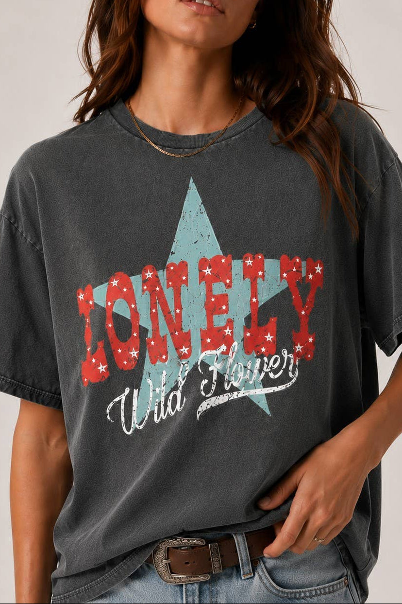Lonely Wild Flower Shirt womens mineral wash gray t shirt Boltranchstore.com Free Shipping 