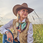 Fringe Shades of Texas Silk Scarf folds into a triangle to tie cowboy style Utah
