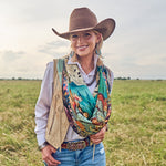 Fringe Shades of Texas Silk Scarf 100 percent 12mm satin silk in multicolor mint western clothing