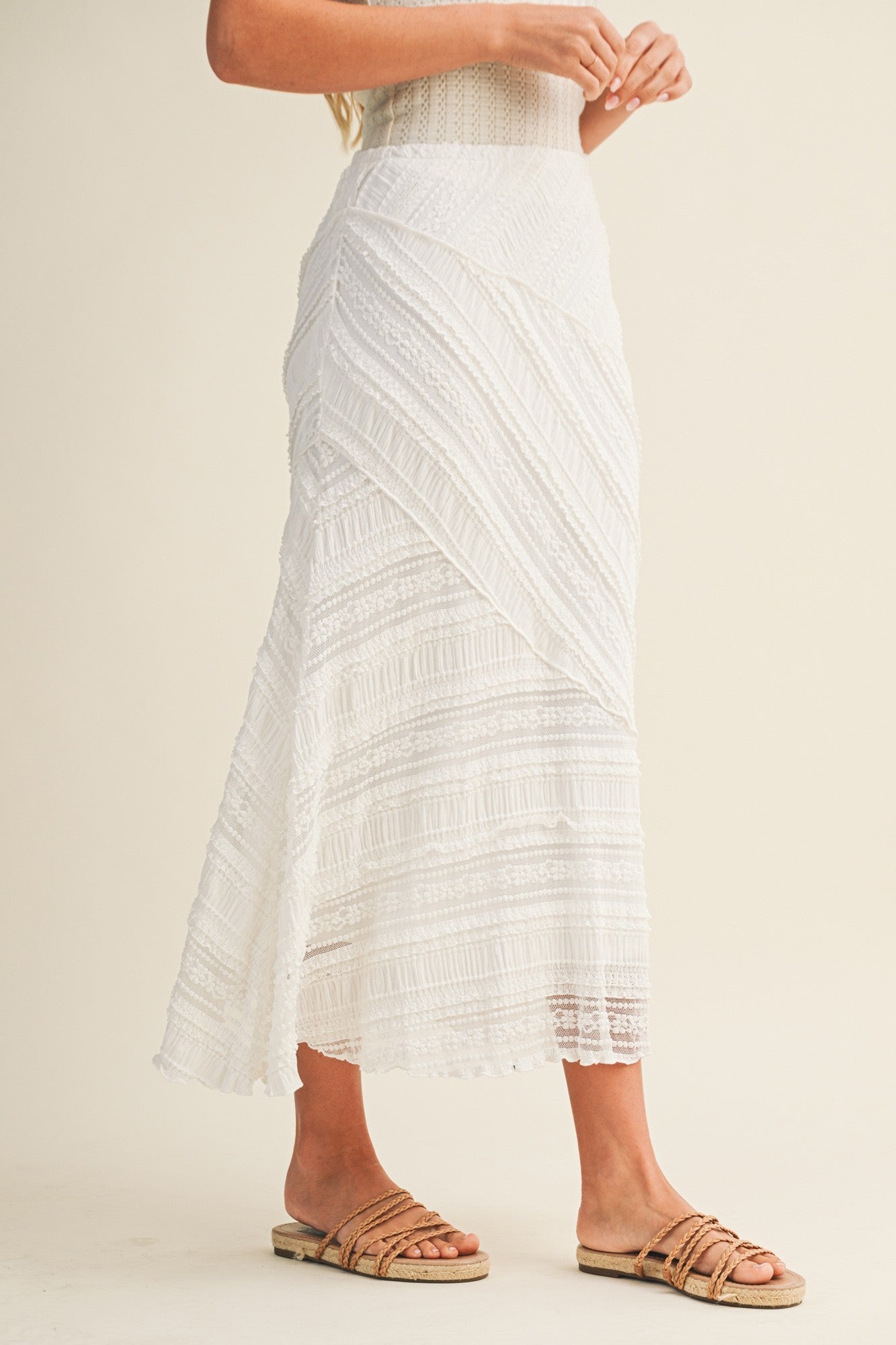 Loryn Lace Skirt white diagonal womens midi skirt lace pretty wedding guest party skirt Boltranchstore.com free shipping