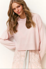 LoveShackFancy Bellman Soft Cashmere Pullover, foodnanny favorite in a pale pink at boltranchstore.com