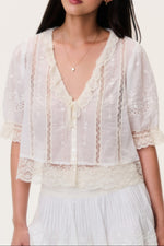 LoveShackFancy Maurelle Cotton Lace Blouse at boltranchstore.com white lace top womens shirt lace shirt 