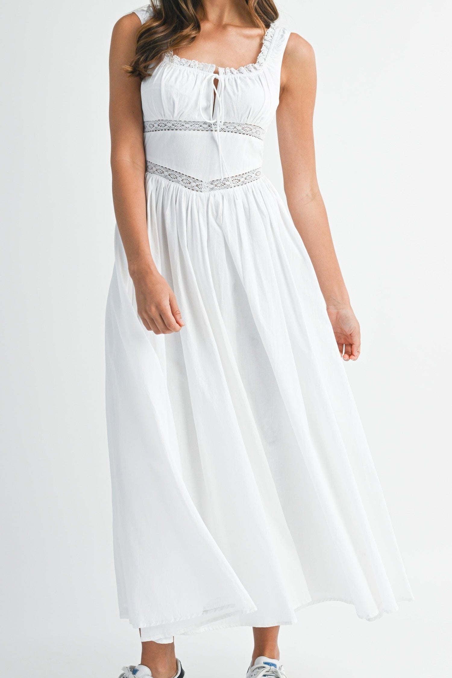 Lucy Lace Trimmed Gathered Midi Dress order at boltranchstore.com