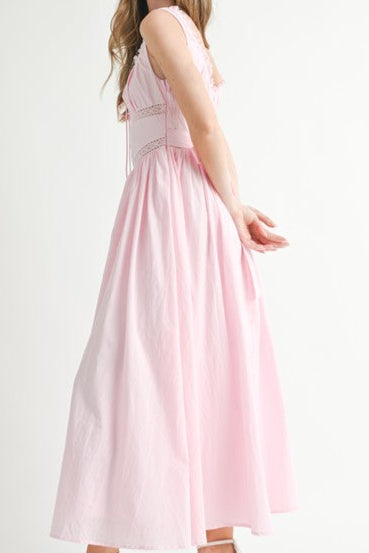 Lucy Lace Trimmed Gathered Midi Dress