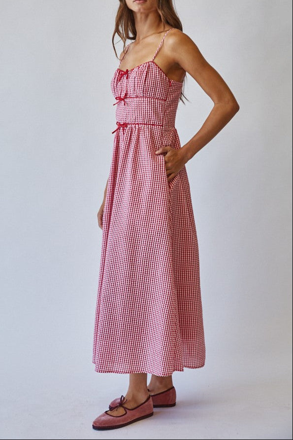 Lydia Bow Gingham Dress DOEN dupe Belline Bow Gingham dress picnic popular viral Boltranchstore.com summer western clothing cute teen womens dress