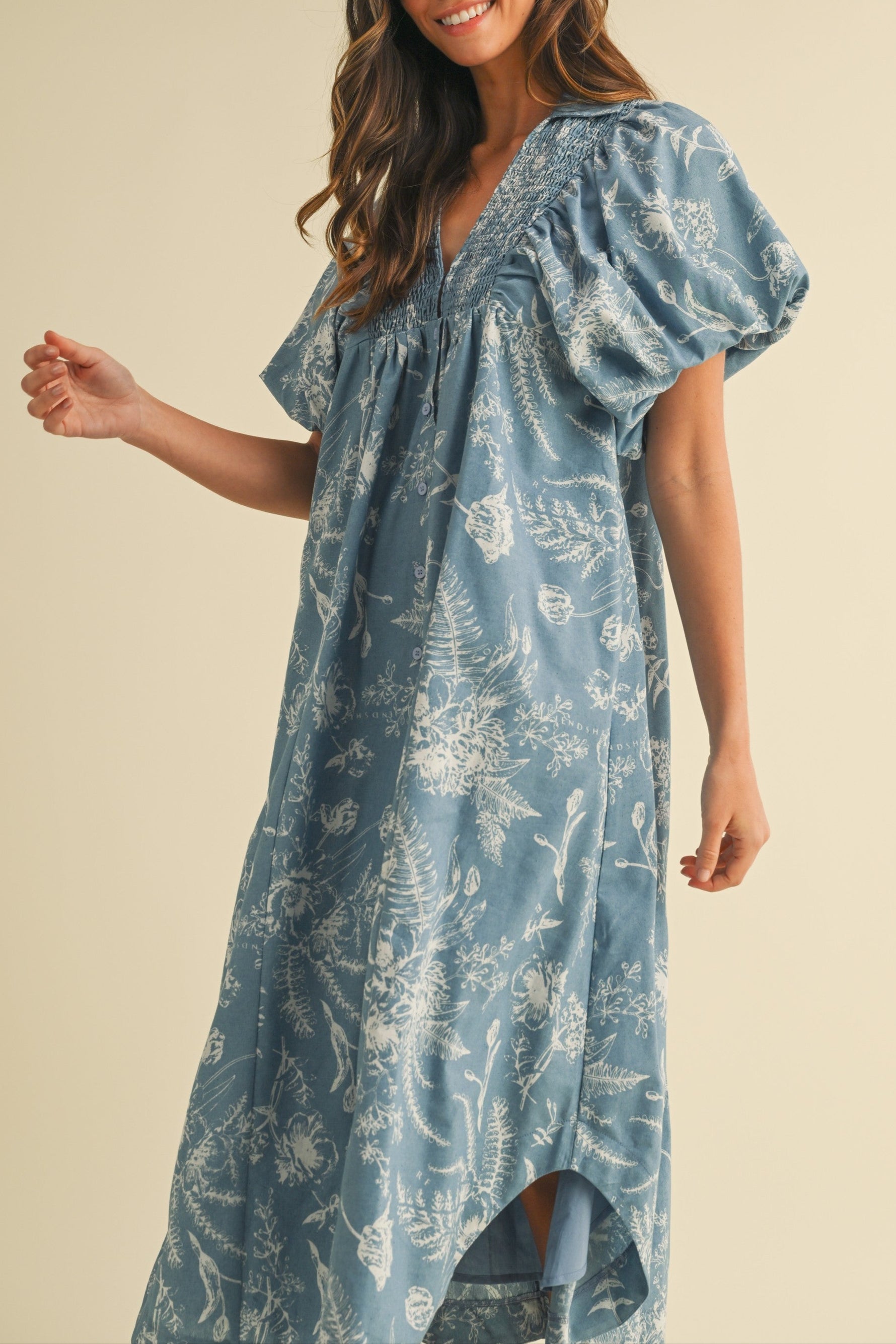Lyla Floral Chambray Dress womens dress comfortable vacation mumu popular free shipping Boltranchstore.com